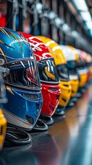 Colorful helmets in a row