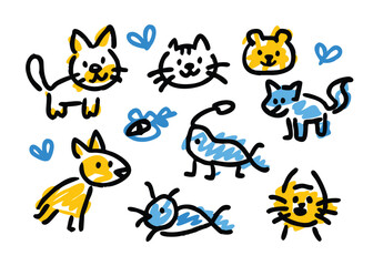 Seamless Animal, Cat, and Dog Doodle Pattern – Hand-Drawn Pet Sketches, Cute Wildlife Illustrations, and Playful Animal Figures for Fun Design
