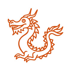 Cute Cartoon Dragon Illustration, Orange Outline