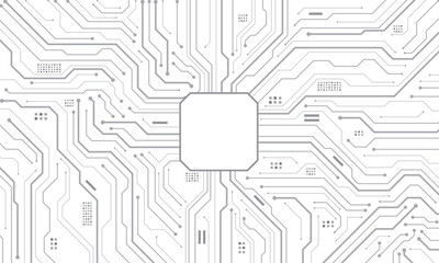 Abstract grey circuit board technology connected lines electronics elements computer motherboard chip processor semiconductor digital background vector