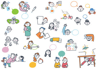 トラブルで困ったり悩んで声を上げている外国人　グローバルシリーズ　セットのストックイラスト素材
