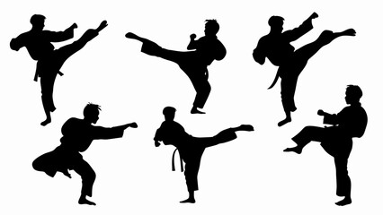 set of karatekas silhouette vector on white background