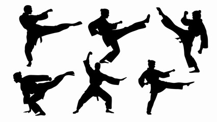set of karatekas silhouette vector on white background