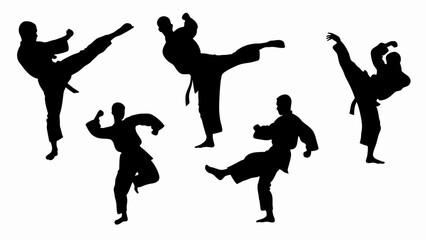 set of karatekas silhouette vector on white background