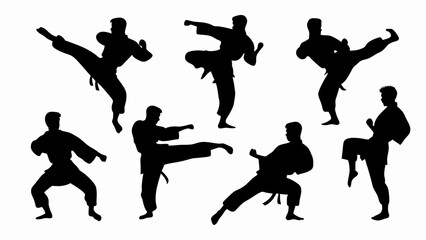 set of karatekas silhouette vector on white background