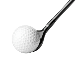 Golfer prepares to take a swing on the course with a pristine white golf ball and iron club in hand during afternoon practice session on a transparent background, cut out