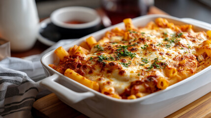 Baked ziti pasta recipe with cheese and tomato sauce italian comfort food dinner easy homemade pasta bake