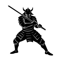 Illustration of a japanese warrior with katana sword silhouette