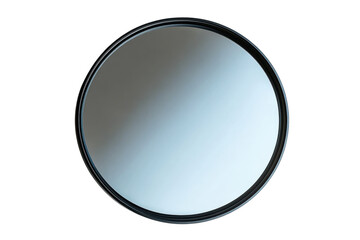 A sleek circular mirror with a subtle gradient reflecting soft light against a pure black background showcasing a minimalist design on transparent background