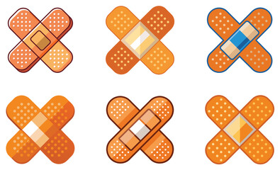 Set of bandages isolated on white background