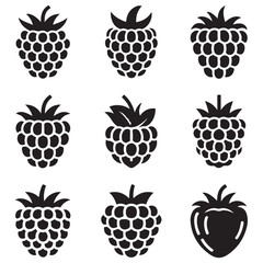 Raspberry Vector Black silhouettes icon illustration. Flat berry sweet healthy organic fruit raspberry blackberry. with white background
