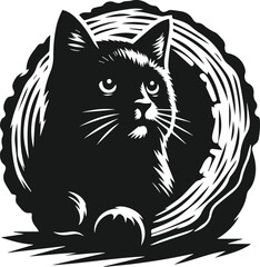 Black cat peeking vector animal silhouette