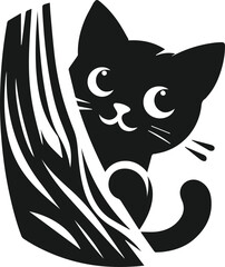 Black cat peeking vector animal silhouette