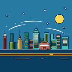 Fototapeta premium A time-lapse-of-a-city-skyline-at-night with light.