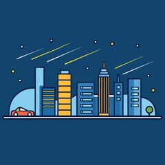 Fototapeta premium A time-lapse-of-a-city-skyline-at-night with light.