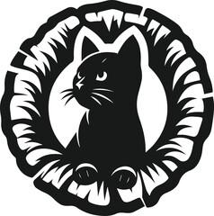 Black cat peeking vector animal silhouette