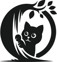 Black cat peeking vector animal silhouette