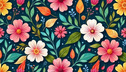 Vibrant floral and leafy design in a seamless pattern, background, vibrant