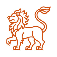 Stylized Lion Illustration, Buddha Symbol, Orange Outline