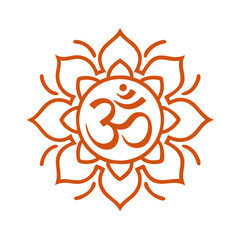 Orange Om Symbol with Lotus Flower Outline