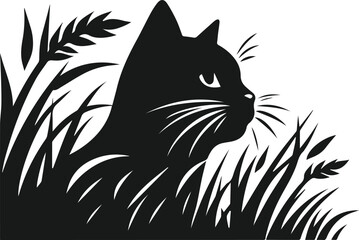 Black cat peeking vector animal silhouette
