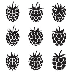 Raspberry Vector Black silhouettes icon illustration. Flat berry sweet healthy organic fruit raspberry blackberry. with white background