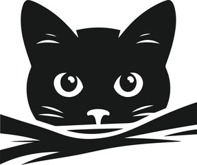 Black cat peeking vector animal silhouette