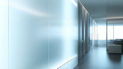 Modern, frosted glass hallway with minimalist design.