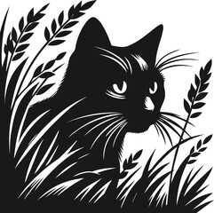 Black cat peeking vector animal silhouette
