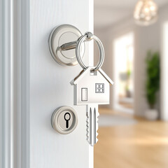 Key in Door Lock Symbolizing New Homeownership and Opportunities