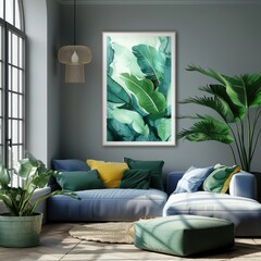 Tropical Leaf Print in Modern Room