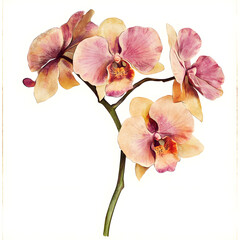 boho style orchid with dusty rose petals and faded green stem warm earthy botanical design soft hand-drawn look white background