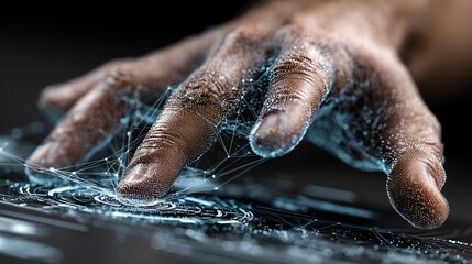 Futuristic Hand Interacting with Digital Interface and Network Connection