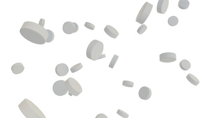 Tablets fall on the transparent background