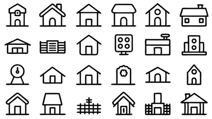 This vector set features various black house icons, symbols of real estate and residential buildings, perfect for web design and architectural illustrations