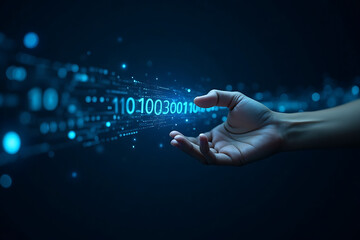 A hand is reaching out to touch a series of numbers