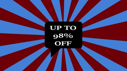 hd Motion Graphics animation inside Animated comic cartoon background with rotating ornaments Digital flash Sale discount 98 Percent offer with spiral Animation background. 98% discount animation.