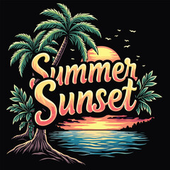 Typography summer with beech and sunset lover t-shirt design vector.