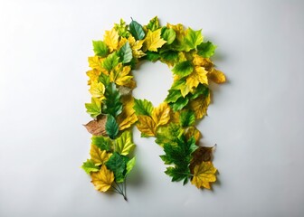 Obraz premium Autumn Leaf Letter R, Fall Alphabet Photography, Nature Photography, Leaf Photography, Alphabet R Image, Green Leaf Letter R, Photography Props, Decorative Letter R, Craft Supplies, Fall Decor, 