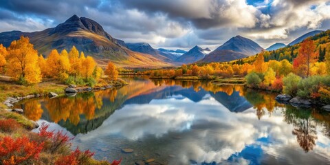 Naklejka premium Autumnal Kungsleden: Teusajaure Hike, Sweden - Stunning Landscape Photography