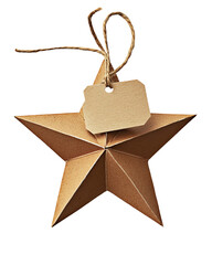 isolate transparent Brown paper star ornament with tag. png die-cut