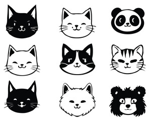 set of cats head vector