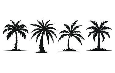 set of palm trees silhouette 