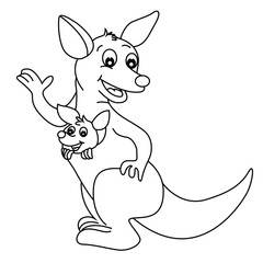 Cute cartoon hand drawn vector smiley Kangaroo coloring page.