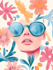 Trendy abstract print with floral and geometric elements. Suitable for social media posts, mobile apps, banner design and online advertising.