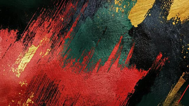background of green, red, black and gold, top view. The colors symbolize Black History Month