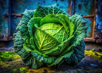 Obraz premium Urban Decay Cabbage Closeup - Grunge Green Vegetable Photography
