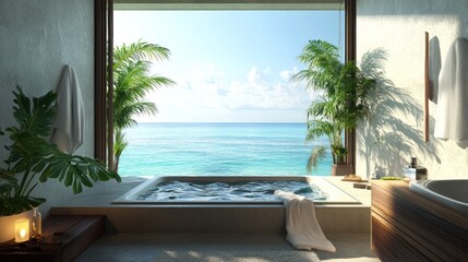 Fototapeta premium Serene Ocean View from a Luxurious Spa Retreat