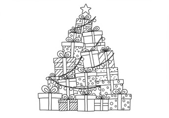 Naklejka premium Abstract Black And White Christmas Tree Illustration With Gifts