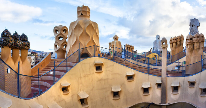 Modernist house Casa Mila also known as La Pedrera designed by Antoni Gaudi